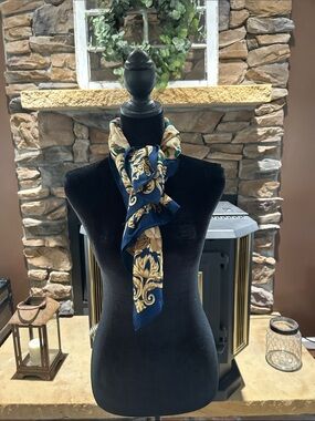 Navy and Gold Baroque Silk Scarf